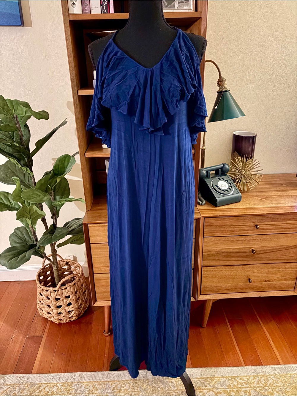 Ali Ro Blue Ruffle Maxi Halter Dress